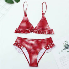 Load image into Gallery viewer, Sexy Plaid Bikini 2019 Red Green Plaid Bathing Suits Swimwear Ruffles Push Up Triangle Swimsuits Beachwear Women Swimming Suits
