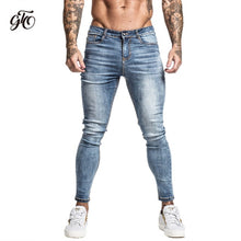 Load image into Gallery viewer, GINGTTO Jeans Men Elastic Waist Skinny Jeans Men 2020 Stretch Ripped Pants Streetwear Mens Denim Jeans Blue
