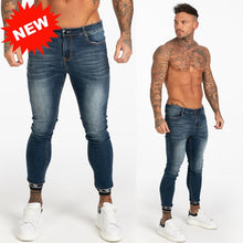 Load image into Gallery viewer, GINGTTO Jeans Men Elastic Waist Skinny Jeans Men 2020 Stretch Ripped Pants Streetwear Mens Denim Jeans Blue
