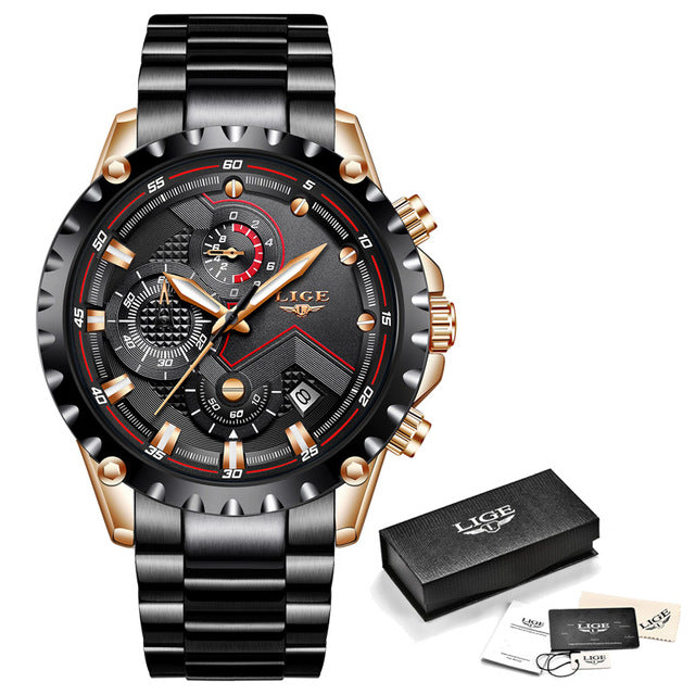 LIGE New Men Watches Top Luxury Brand Fashion Sport Waterproof Chronograph Male Stainless Steel Wristwatch Men Relogio Masculino