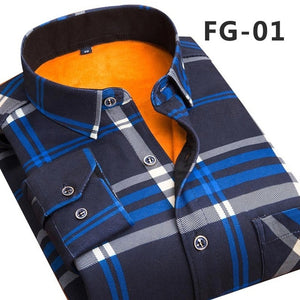 Aoliwen Winter warm shirt plus velvet thickening fashion print plaid shirt long sleeve men's brand shirt dress shirt sizeL-5XL