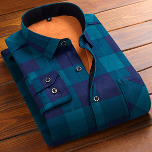 Aoliwen Winter warm shirt plus velvet thickening fashion print plaid shirt long sleeve men's brand shirt dress shirt sizeL-5XL
