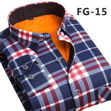 Load image into Gallery viewer, Aoliwen Winter warm shirt plus velvet thickening fashion print plaid shirt long sleeve men&#39;s brand shirt dress shirt sizeL-5XL
