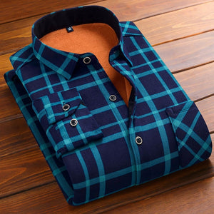 Aoliwen Winter warm shirt plus velvet thickening fashion print plaid shirt long sleeve men's brand shirt dress shirt sizeL-5XL