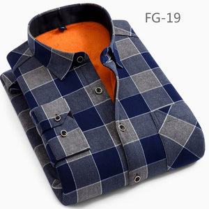 Aoliwen Winter warm shirt plus velvet thickening fashion print plaid shirt long sleeve men's brand shirt dress shirt sizeL-5XL