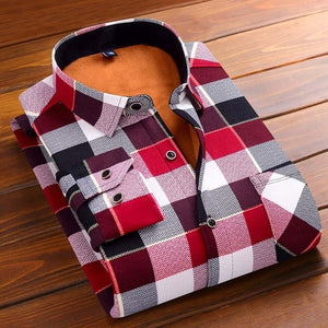 Aoliwen Winter warm shirt plus velvet thickening fashion print plaid shirt long sleeve men's brand shirt dress shirt sizeL-5XL