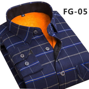 Aoliwen Winter warm shirt plus velvet thickening fashion print plaid shirt long sleeve men's brand shirt dress shirt sizeL-5XL