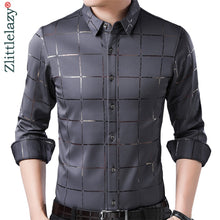 Load image into Gallery viewer, 2019 brand casual spring luxury plaid long sleeve slim fit men shirt streetwear social dress shirts mens fashions jersey 2309
