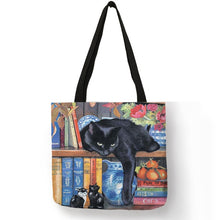 Load image into Gallery viewer, Oil Painting Cat Print Women Tote Bags Linen Reusable Shopping Bag Shoulder Bags for Women 2019 	 sac a main ladies handbags
