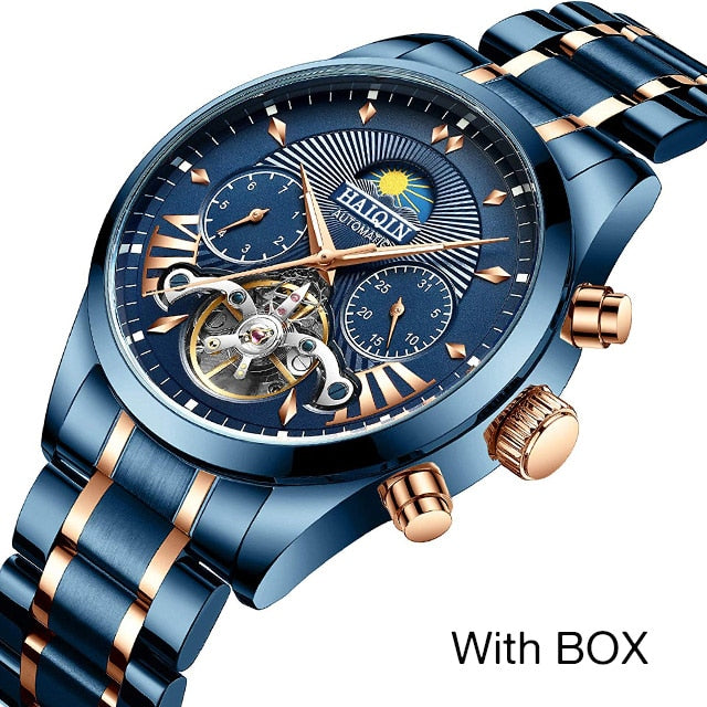 HAIQIN 2020 Automatic Men's Watches Top brand luxury men watch Blue mechanical wristwatch men waterproof reloj hombre tourbillon