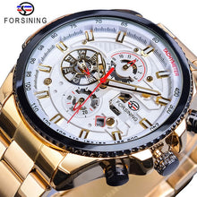 Load image into Gallery viewer, Forsining Rose Golden Case BlueSteel 3 Dial Multifunction Mens Business Sport Automatic Mechanical Wrist Watch Top Brand Luxury
