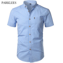 Load image into Gallery viewer, Small Plaid Shirt Men Summer New Short Sleeve Cotton Mens Dress Shirts Casual Button Down Chemise Homme Camisa Masculina XXXL
