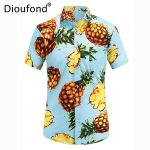 Dioufond Men's Casual Short Sleeve Summer Hawaiian Aloha Shirt Men Button Down Floral Pineapple Print Shirts 2018 New S-3XL